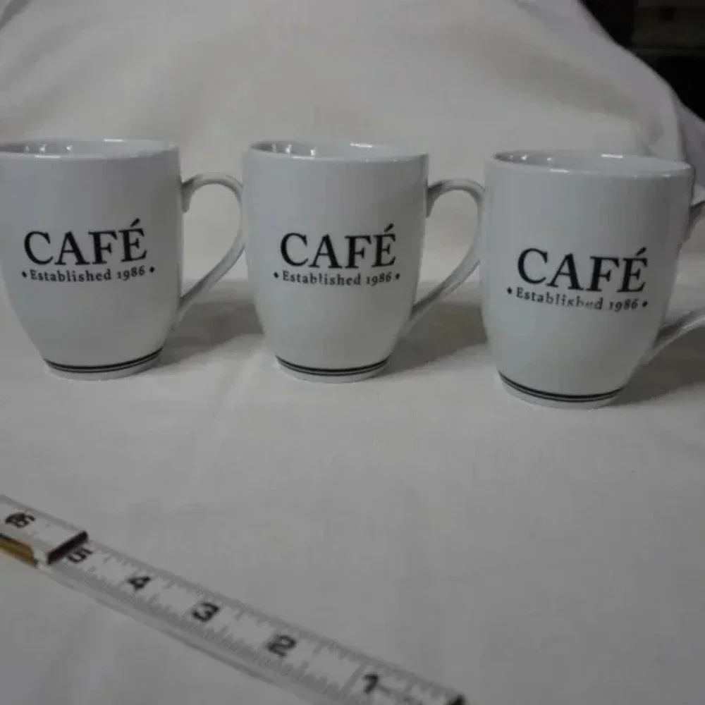 Pottery Barn Cafe Est 1986 *** Set of 2 Cups *** White with Black Design - Picture 3 of 9